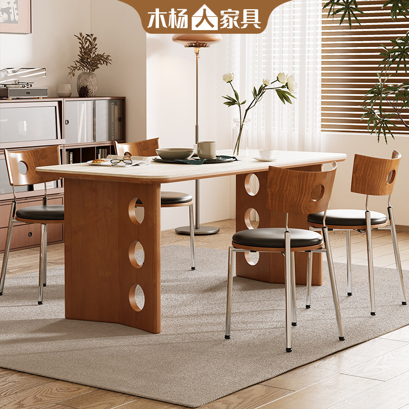 Nordic Style Rock Slab Dining Table for Home Use, High-End Vintage Dining Table, Small Apartment Solid Wood Desk Nordic Style Rock Slab Dining Table for Home Use, High-End Vintage Dining Table, Small Apartment Solid Wood Desk