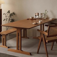 北欧纯实木原木餐桌简约长方形实木书桌办公桌现代小户型客厅饭桌