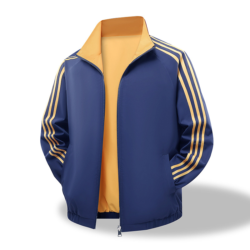Tres barras transfronterizas de doble cara para vestir chaquetas a rayas de estilo americano de primavera y otoño, cuello de moda, chaqueta de pareja casual, chaqueta superior