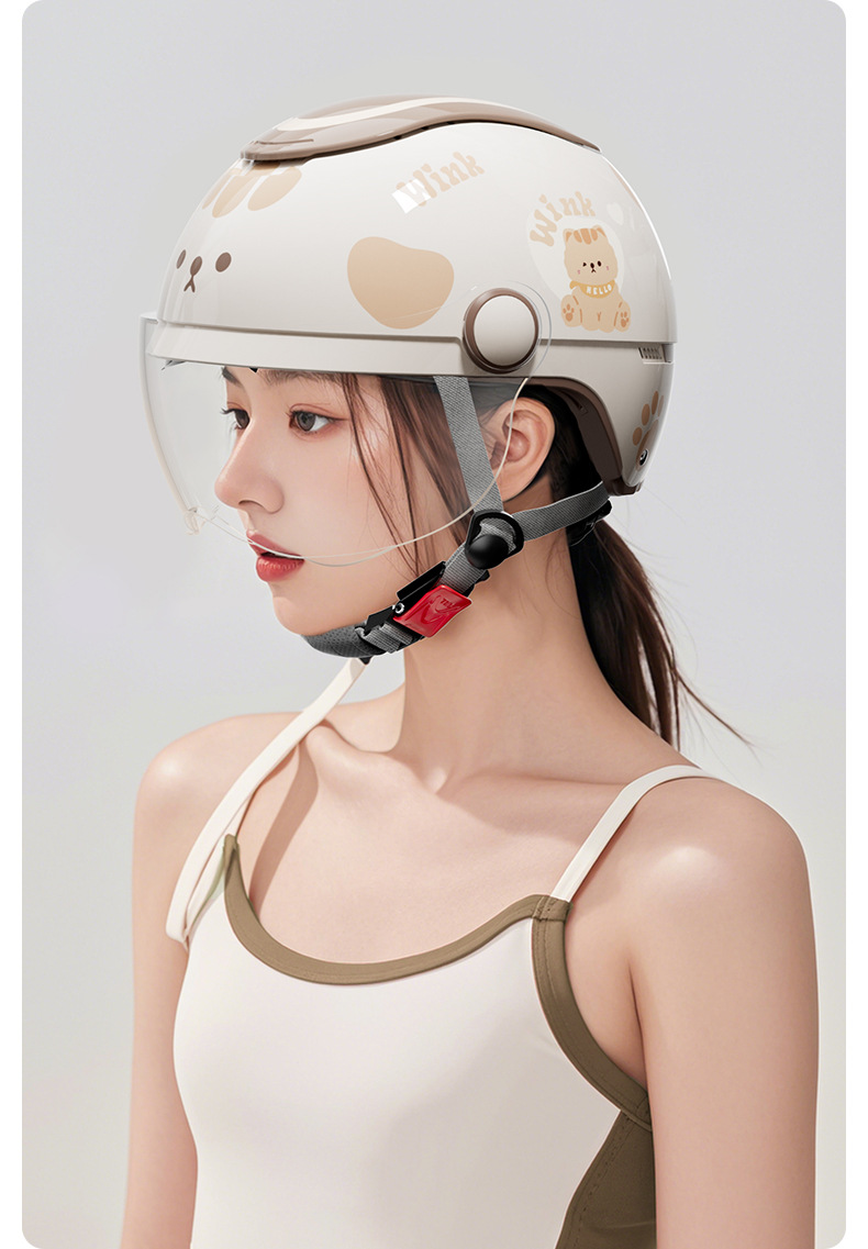 Cute All-Season Electric Motorcycle Helmet for Women with 3C Certification, Winter Warm Battery Bike Safety Helmet