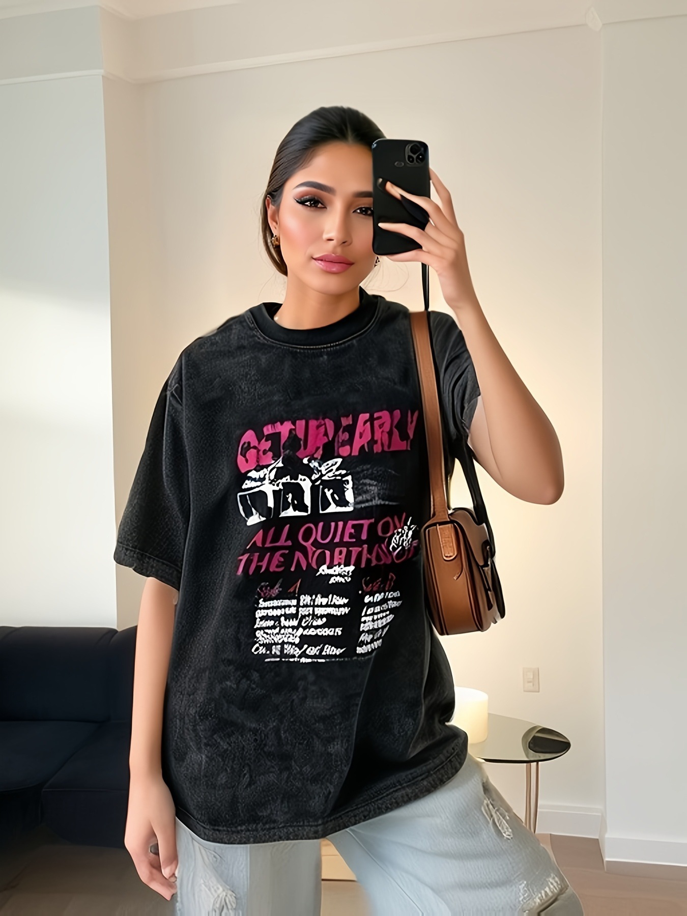 大码胖子复古短袖T恤夏季美式高街潮牌痞帅宽松上衣圆领套头水洗