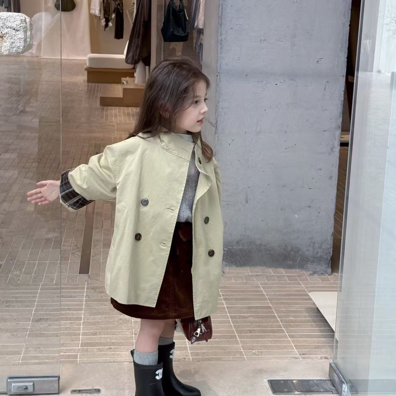 Capa de ventana de niñas 26 nuevo otoño para niños doble botón británico con solapa de ventana
