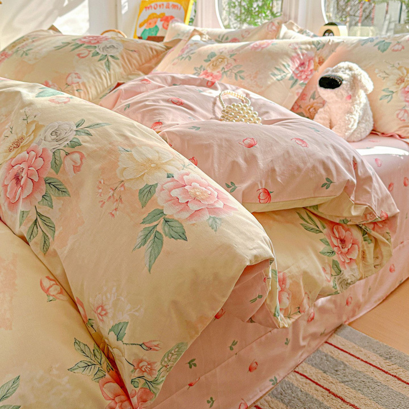 ins caricatura para niños algodón cama de cuatro piezas set 100 sábanas de flor de algodón sábanas