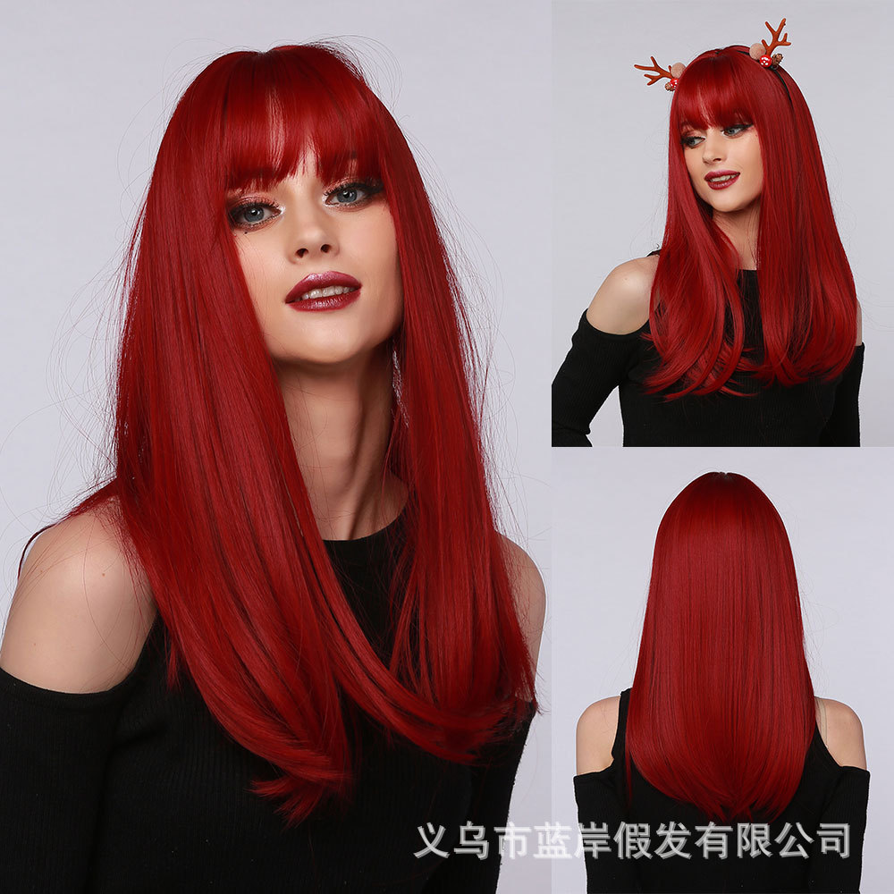 Cosplay Mae La Red Festival Venta caliente Hombro Mujer Aire flequillo Hombros Peluca larga y liso Cabello completo Tipo Wig