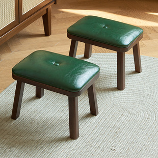 Emerald Stool Solid Wood Small Stool Household Bench Wooden Stool Sofa Stool Footstool Soft Bag Rectangular Low Stool Shoe Changing Stool