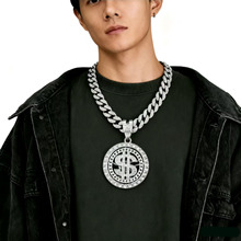 欧美嘻哈男士潮牌可旋转美金钱币图案锌合金项链个性美元款式吊坠