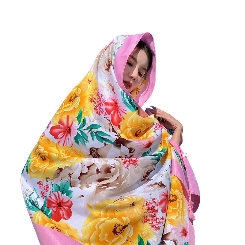 Nuevo estilo étnico flor grande impreso algodón y lino sensación bufanda viaje al aire libre fotografía de playa capa decorativa