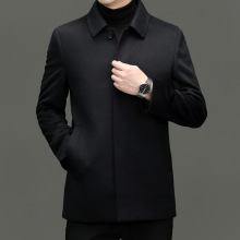 中长款翻领排扣毛呢纯羊绒大衣男2024秋冬季新款加厚中长款夹克衫