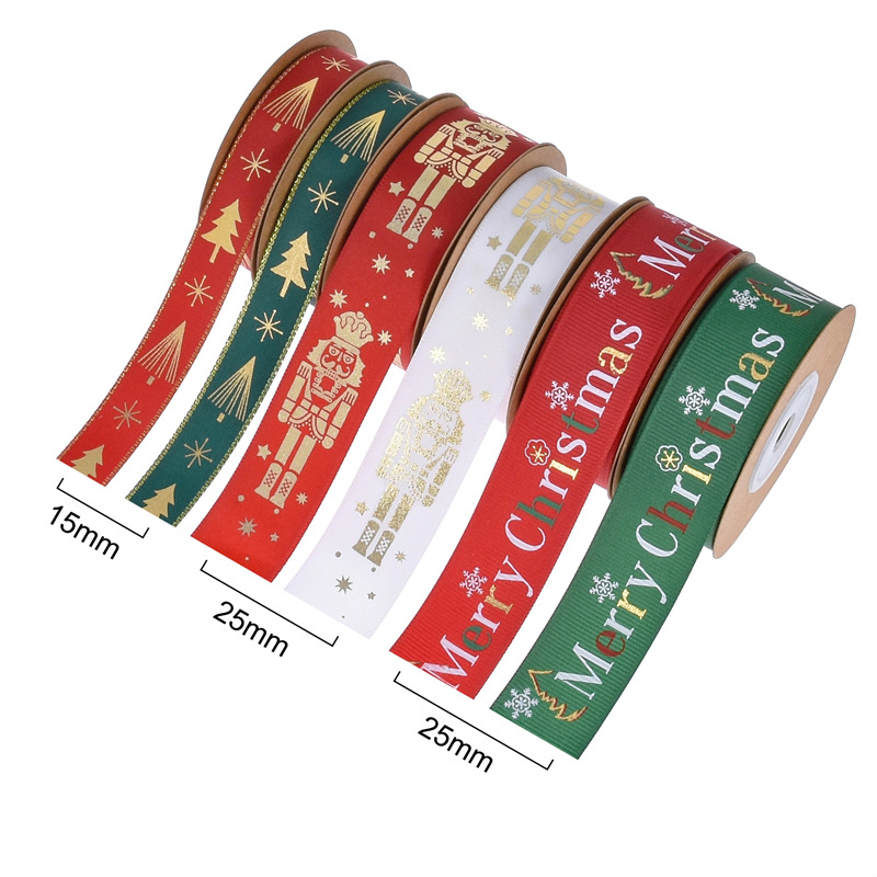 Nuevos productos Amazon Walnutman cintas estampadas letras de seda de árbol de Navidad caja de regalo de Navidad embalaje cinta forjada pequeño rollo