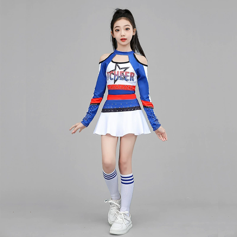 Новогодняя детская одежда для мальчиков и девочек, костюмы для групповых соревнований, спортивные игры для учащихся начальной и средней школы, форма чирлидинга.
