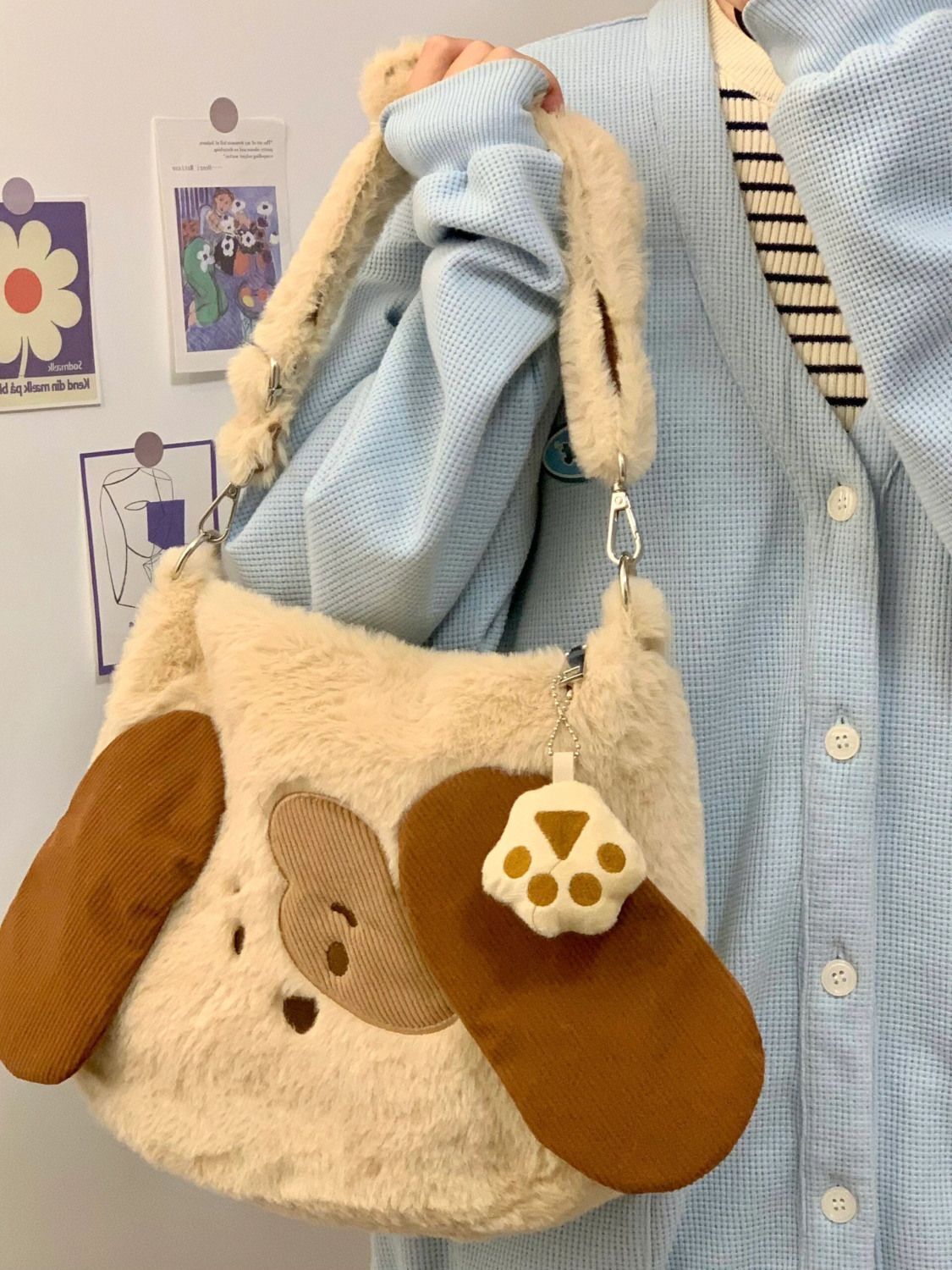 Single Shoulder Strap Strap Type Shoulder Bag Bags Type Daily, Street, Shopping Occasion Women's Medium Plush Animal Cute Streetwear Oval Zipper Shoulder Bag