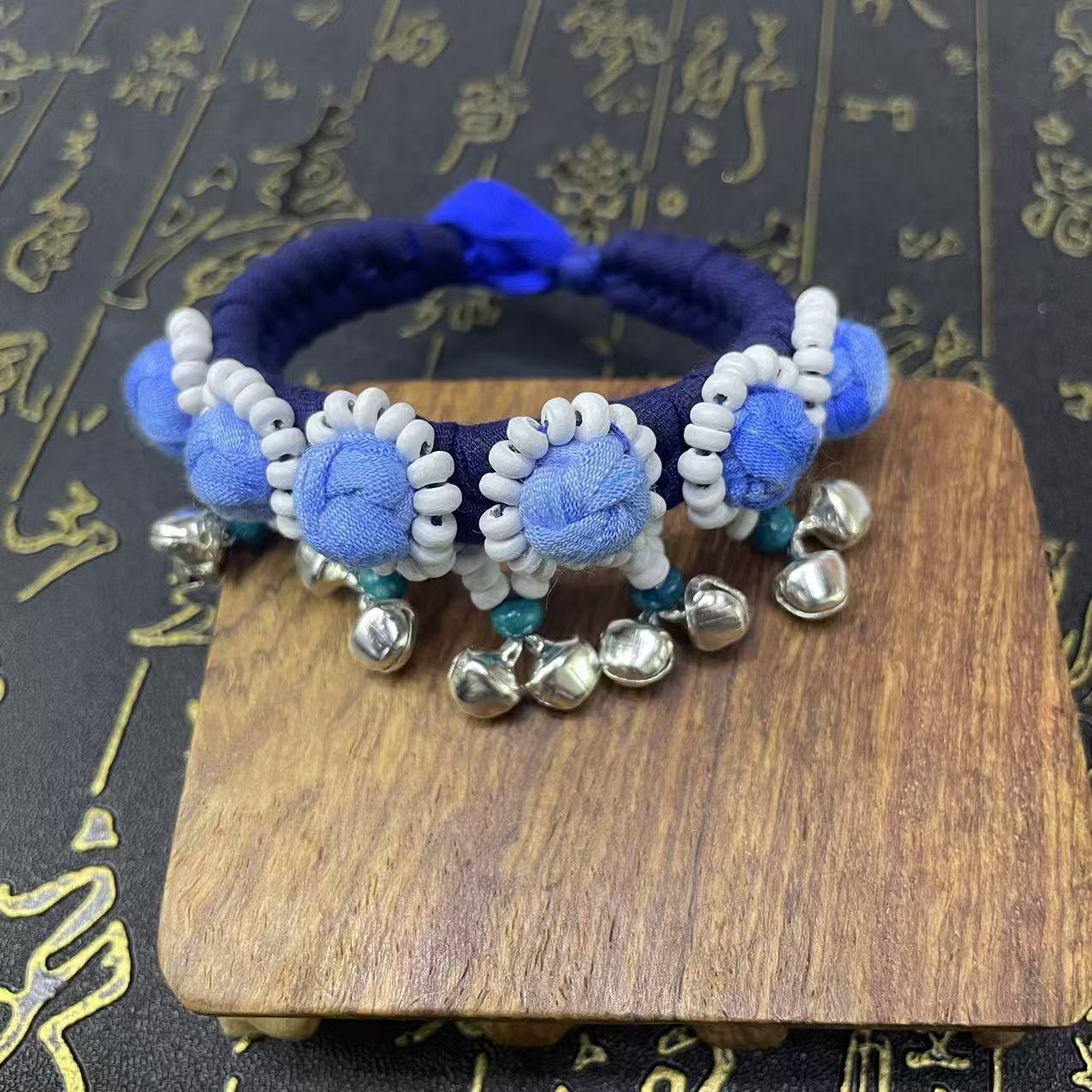 云南大理民族风蓝染扎染手工花朵编织手链手绳