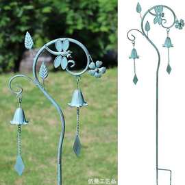 跨境铁艺小鸟欢迎牌花插地插铃铛摆件复古花园别墅园林景观装饰