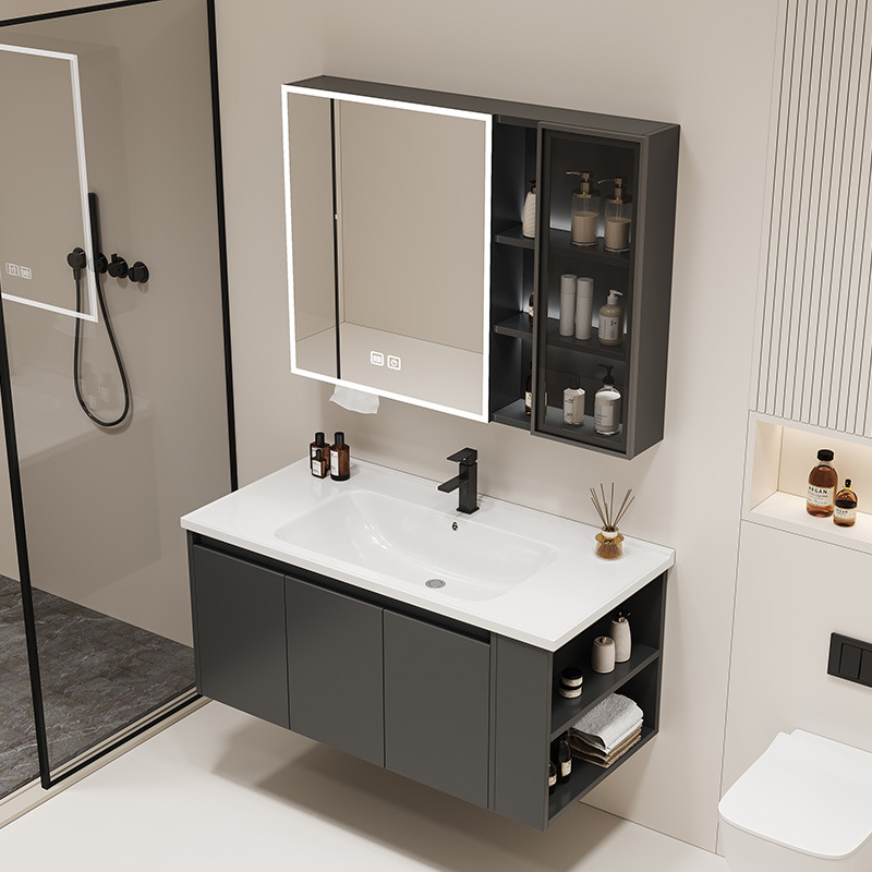 Armario de baño Lavabo integrado de cerámica Baño de baño Armario de baño Lavabo Lavado facial Lavado de lavabo Combinación de aluminio de nido de abeja