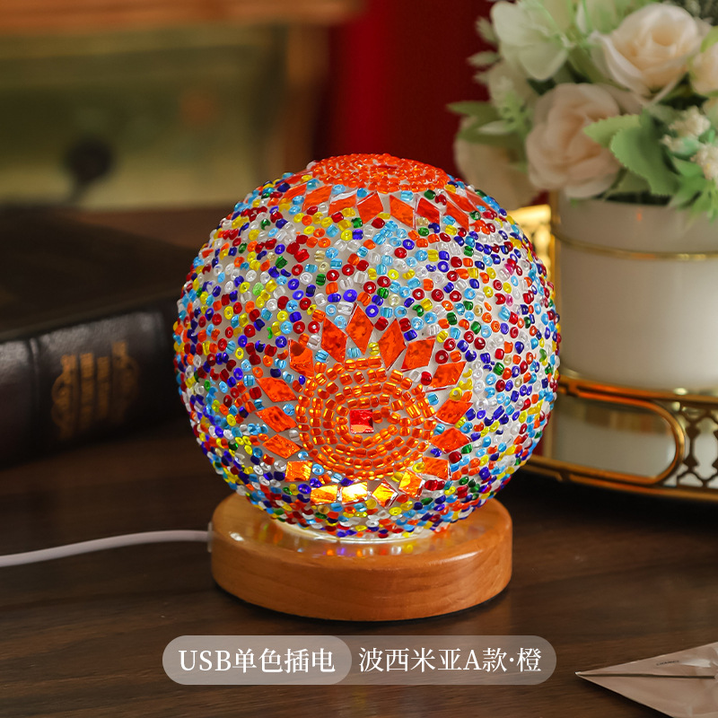 Mosaico transfronterizo luz de noche barroco romance y libertad Bohemia luz de noche creativa lámpara de mesa decorativa de vidrio