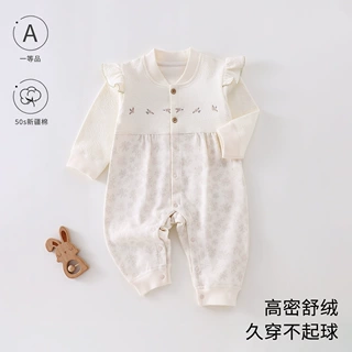 婴儿衣服秋装女宝宝连体衣a类小月龄公主百天春秋季外出哈衣爬服