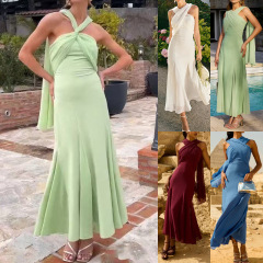 アマゾン独立局ヨーロッパとアメリカの服無地シフォンリボンスリムドレスチューブトップファッションノースリーブ女性 8164