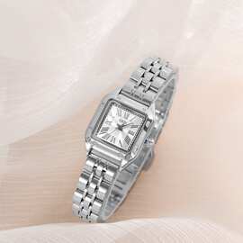 歌迪精致小方盘轻奢高颜值钢带女表小众高级感百搭女士石英手表