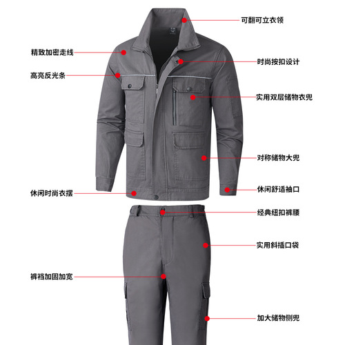 Spring and Autumn Pure Cotton Workwear Set for Men, Labor Protection Workwear, Electric Welding Site Uniform, Thick and Durable Factory Clothes, Welder Anti-Scald