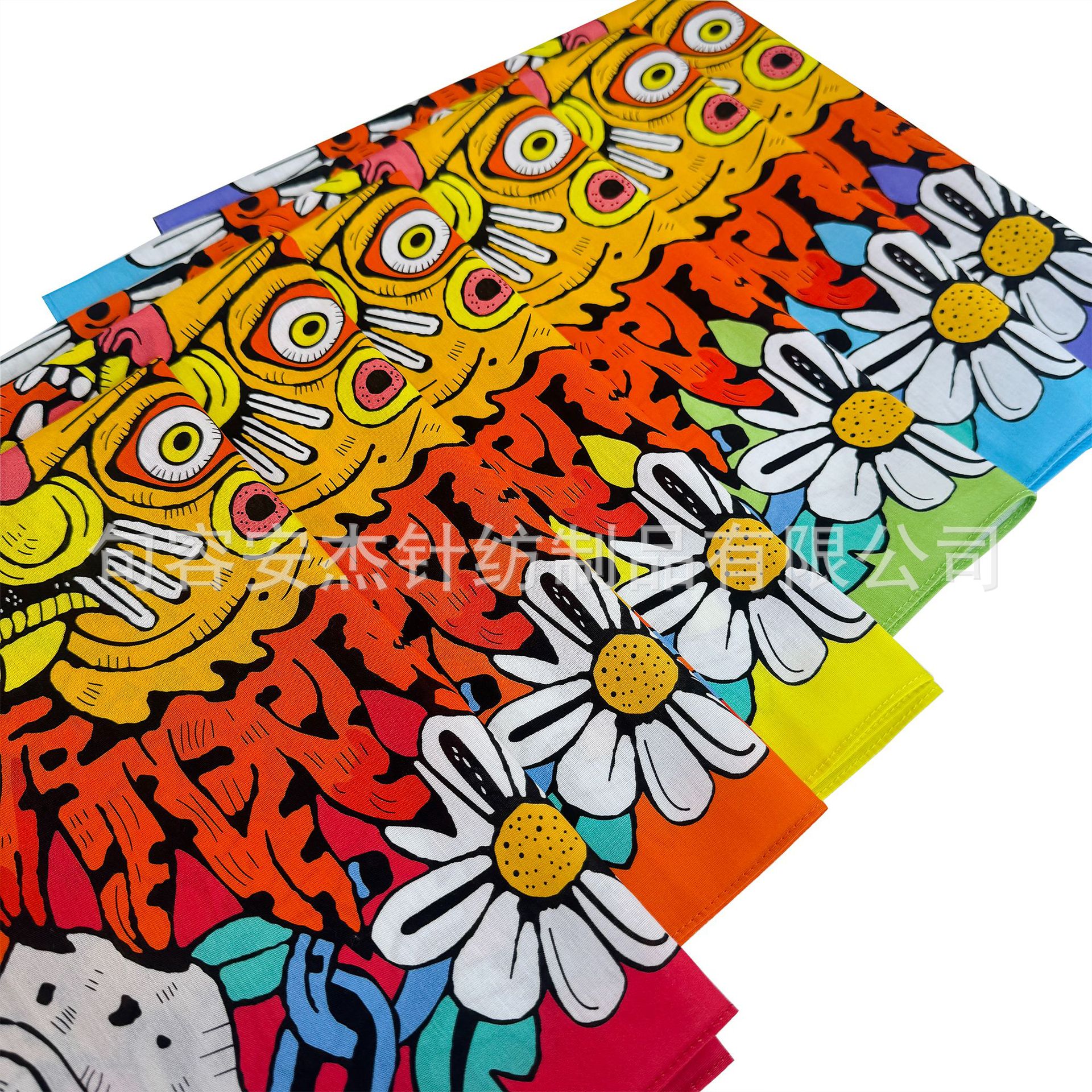Pure Cotton 55CM Graffiti Design Tiger Print Square Scarf American Hip Hop Street Dance Turban Fashionistas Outdoor Scarf Face Scarf
