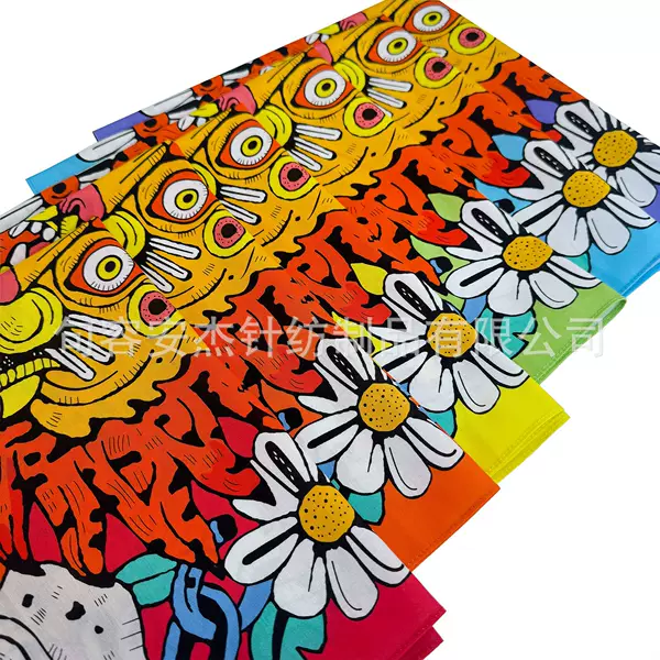 Pure Cotton 55CM Graffiti Design Tiger Print Square Scarf American Hip Hop Street Dance Turban Fashionistas Outdoor Scarf Face Scarf