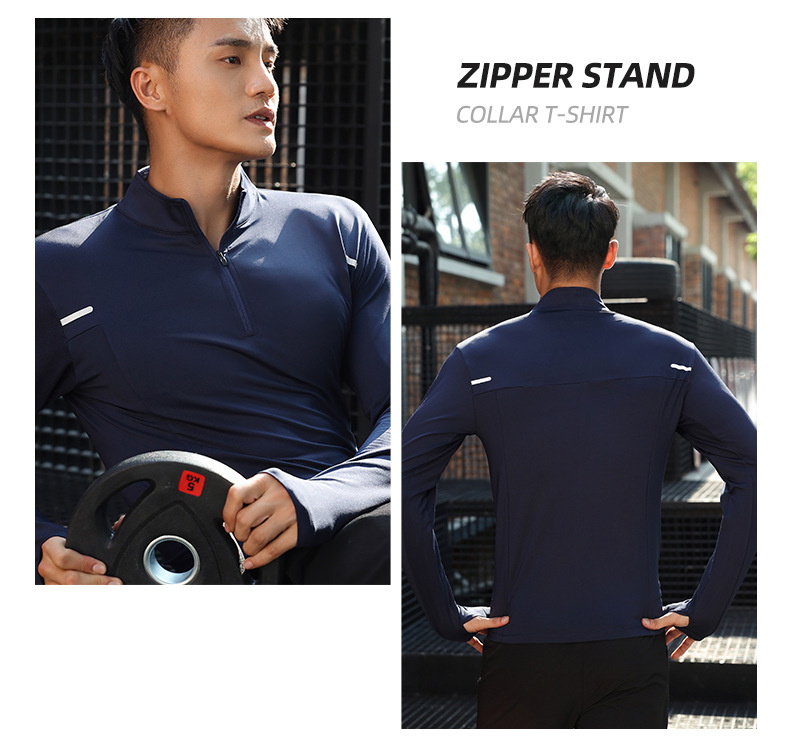 Stand-up Collar Quick-drying Polo Shirt Semi-zipper Fitness Men's Fitness Clothing_voghion.com