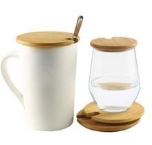 批發竹木相思木櫸木圓形馬克杯陶瓷杯杯蓋玻璃罐密封木蓋竹制杯蓋