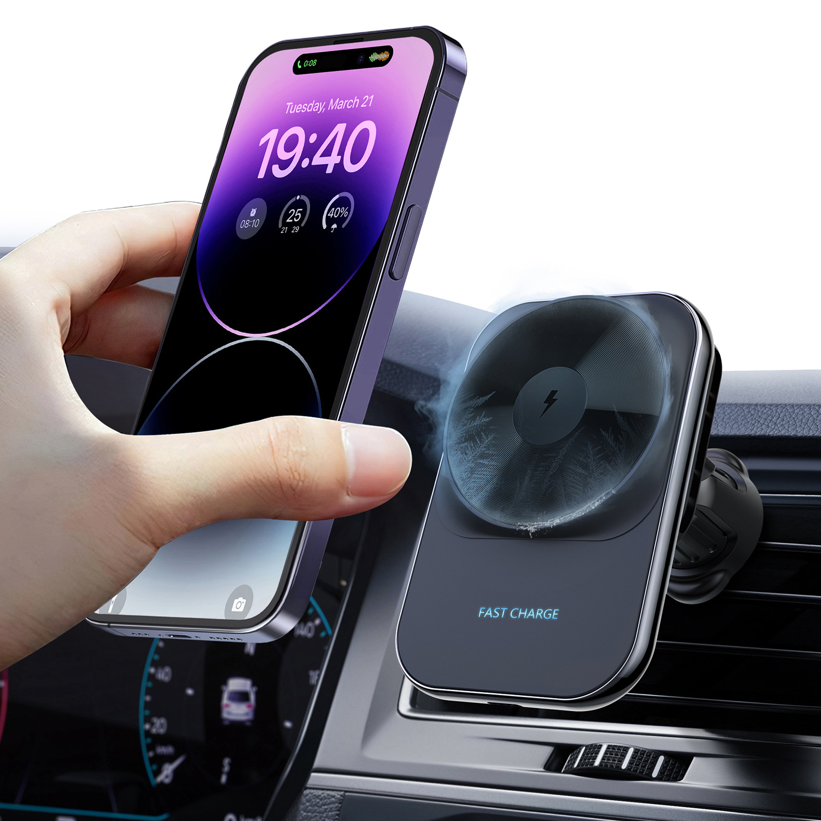 The new S16 semiconductor refrigeration magnetic suction car wireless charger holder is suitable for Apple iPhone 14_voghion.com