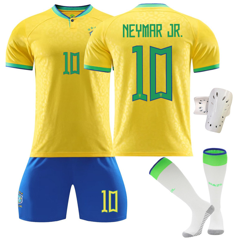 22-23 Brazil Home New No. 10 with Socks + White Protectors