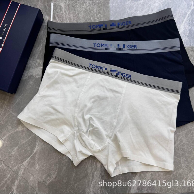 Tommy Letter Waistband Men's Pure Cotton High Elastic Comfortable Skin-Friendly Color-Blocked Non-Constricting Men's Flat-Leg Boxer Briefs