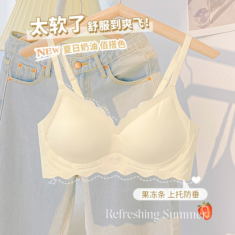 Changtao Jelly Strip Soft Seamless Underwear for Women with Small Breasts, Enhancing and Lifting, Anti-Sagging, Wireless Bra for Young Girls