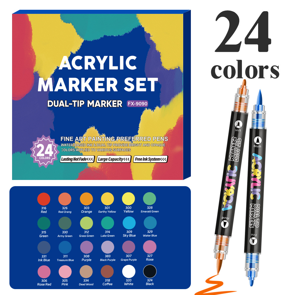 Amazon venta caliente doble cabeza acrílico marcador bolígrafo tipo plegable dibujo marcador bolígrafo conjunto de pincel especial para estudiantes de pintura