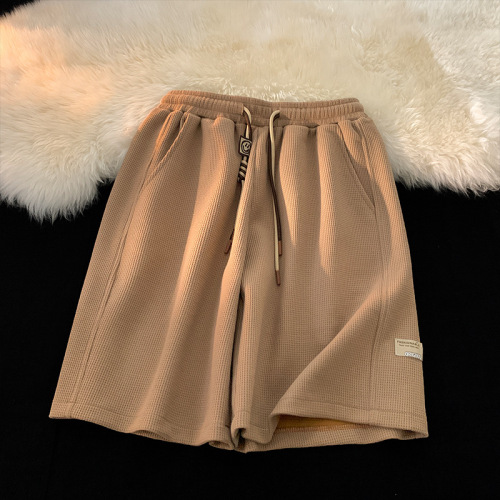 Labeled waffle knit heavy-duty shorts for men, summer thin large size loose casual American streetwear brand outerwear, five-socket pants