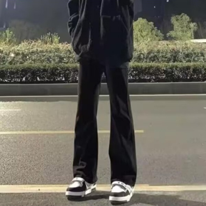 Men's Flared Jeans Spring and Autumn Tall Straight Korean Style High Street Trendy Brand Stylish Slim Solid Color Premium Pants
