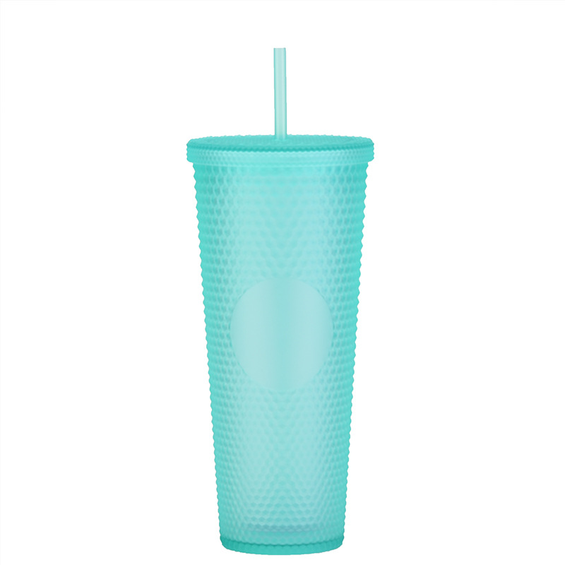 Suministro directo de fábrica de doble capa de paja de plástico taza de gran capacidad creativa 710ml taza Durian taza de mano portátil taza de diamante