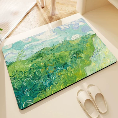 Cross-Border Oil Painting Style Bathroom Floor Mat, Bathroom Sink Absorbent Non-Slip Mat, Toilet Wear-Resistant Diatom Mud Floor Mat (Avtomobil döşəmə paspasları) - wilderness-4060cm-upgraded-version-of-diatom-mud