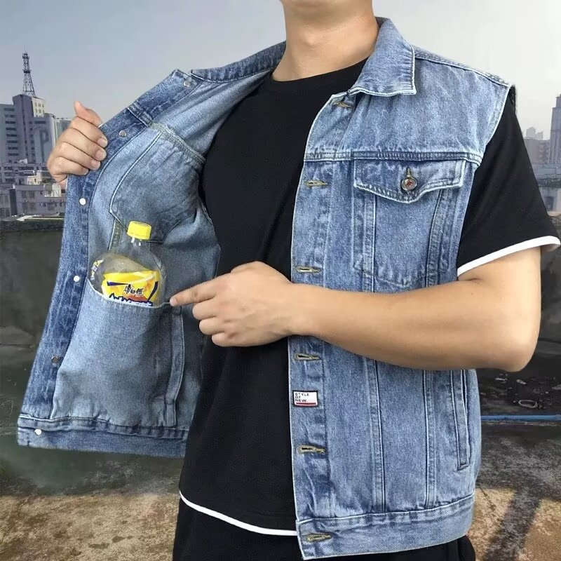 Men's cross-border denim vest, spring and autumn, Korean style trendy vest, loose casual, ins style, Hong Kong style, edgy and cool jacket.