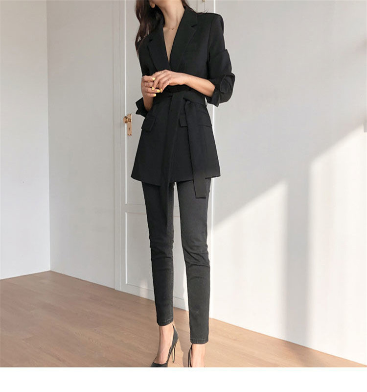 Abbigliamento donna Giacca nera da abito Cintura da donna 2024 Nuovo design primavera e autunno Nicchia Stiratura gratuita Temperamento Piccolo abito Manica lunga_voghion.com