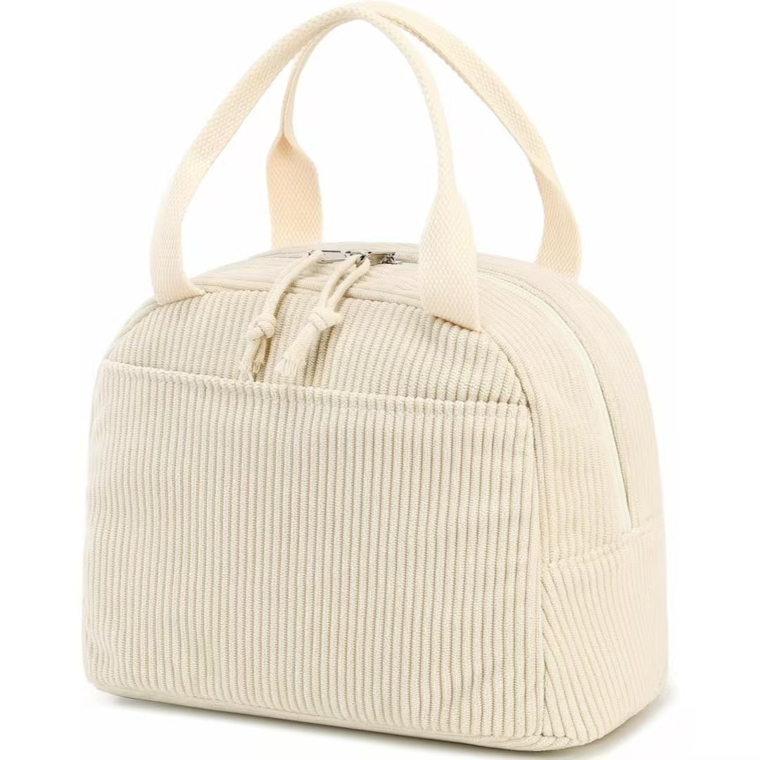 Nuevo producto transfronterizo Bolsa bento portátil con estampado de pana Bolsa de almuerzo fresca de gran capacidad adecuada para acampar al aire libre