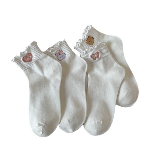 Socks for women summer thin ear-rimmed white socks women's mid-calf socks ins trendy pure-cotton jk girls short socks