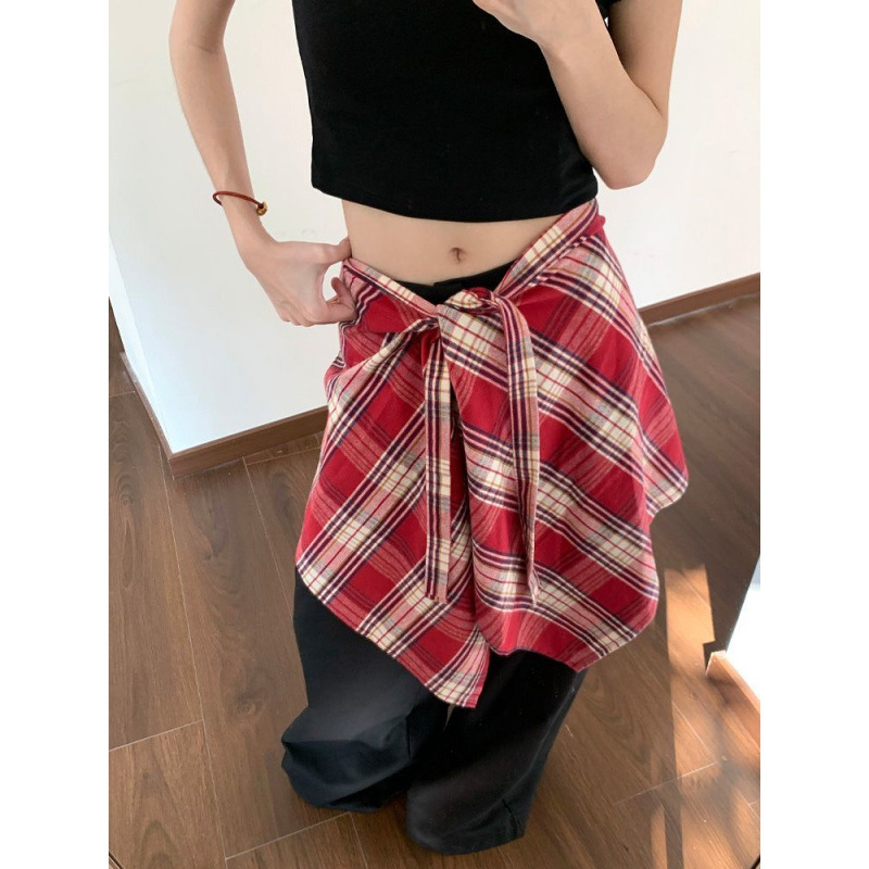 American Retro Irregular Plaid Patchwork Layered Skirt for Women, Fashionable Versatile Hot Girl Outfit with a High-End Feel