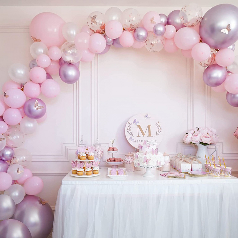 Arco a catena con palloncino viola chiaro in metallo rosa, set con tema di compleanno a croce, decorazione per feste di matrimonio e sala per matrimoni_voghion.com
