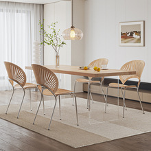 实木悬浮餐桌现代简约家用小户型中古原木纹奶油风亚克力岩板饭桌