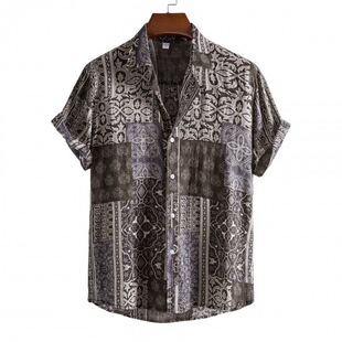 Cross-Border 2024 Summer New Wish Aliexpress Amazon 3D Digital Printing Casual Short-Sleeved Floral Shirt