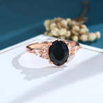 跨境热卖铜镶嵌黑色石榴石戒指女晶体火彩精工可过检戒指批发零售