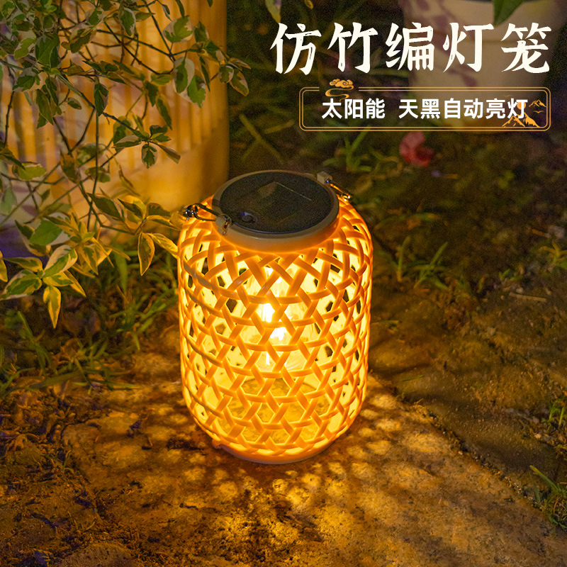 New solar portable lamp imitation bamboo lantern lamp new Chinese pastoral outdoor landscape decoration atmosphere garden lamp