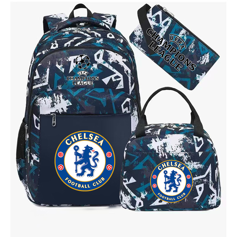 Aficionados al fútbol del Real Madrid Chelsea estudiantes de primaria alrededor de la mochila del Bayern mochila de tres piezas de gran capacidad