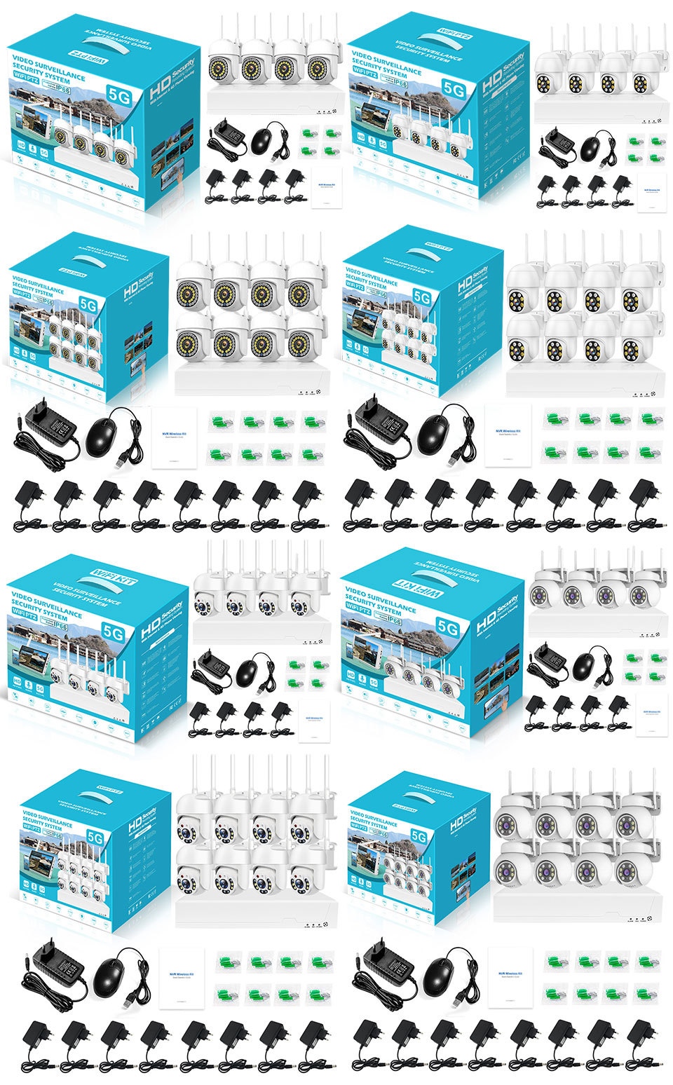 无线带屏监控套装8路高清硬盘录像机免布线摄像头无线WiFi户