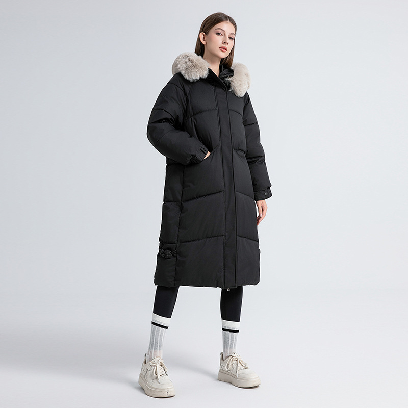 Parka oversized de damă cu glugă din blană artificială și șnur_voghion.com