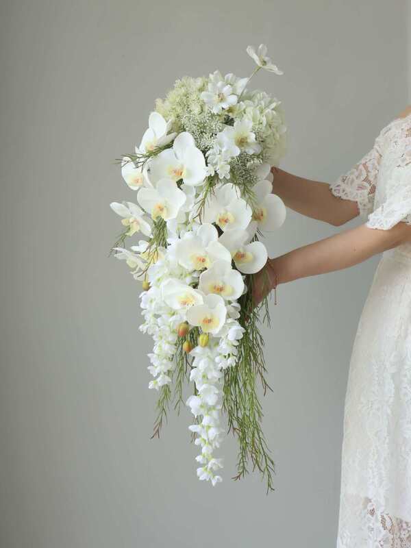 Flower Bouquet Finished Product Phalaenopsis Wedding Dress Wedding Photo Props Plastic Waterfall Fake Bouquet